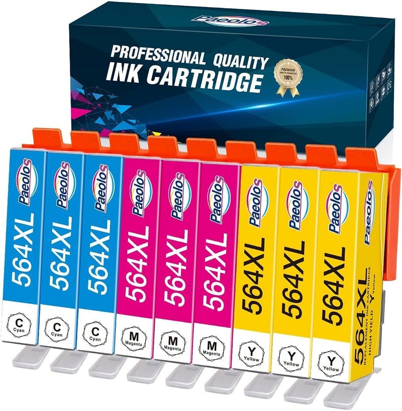 Paeolos 564XL Ink cartridges Replacements for HP Ink 564XL Color Combo Pack Work for HP Photosmart 7520 6525 6520 5520 7510 7525 6515 6510 B210 C410 5514 B209a C309a OfficeJet 4620 (3C 3M 3Y 9-Packs) - Image 1